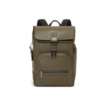 TUMI Leather Backpack Men's Olive Green
