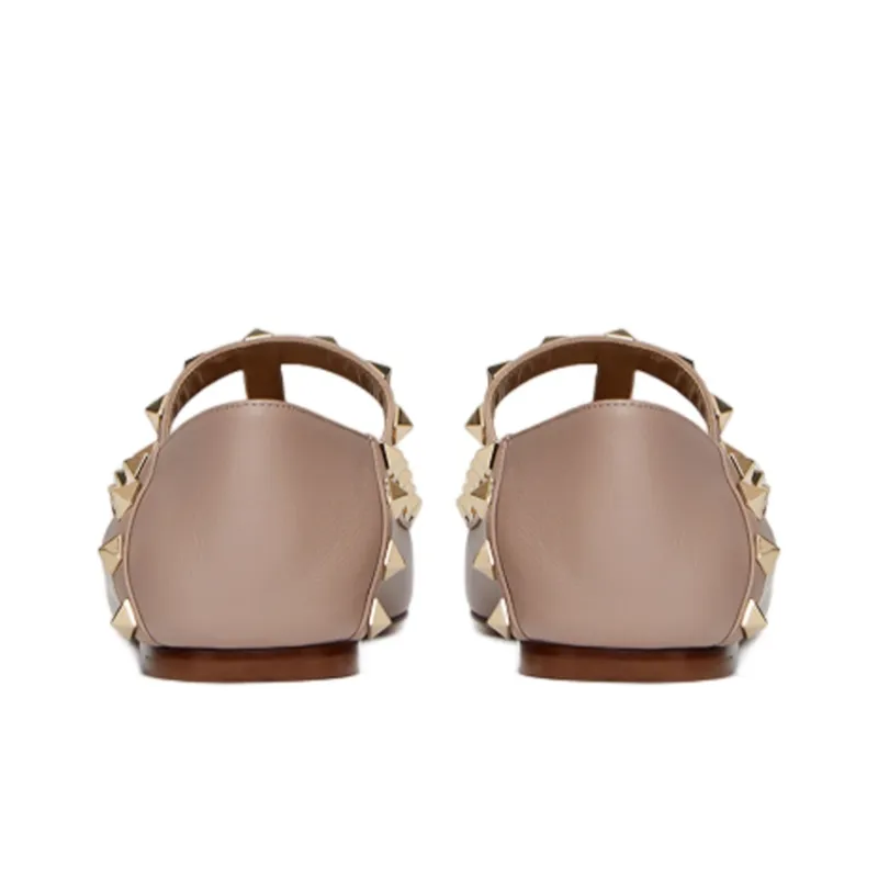 Valentino Rockstud Flat Casual Single Shoes Women's Light Pink-4