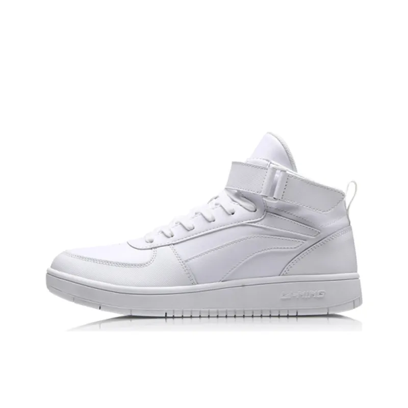 LiNing Knight Slip Resistant Shock Absorbers With Abrasion Resistant Properties Mid Top Skateboard Shoes Men's White-0