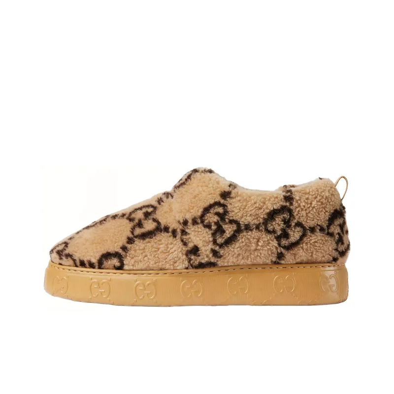 GUCCI Interlocking G Embroidery Slipper Beige Ebony-0