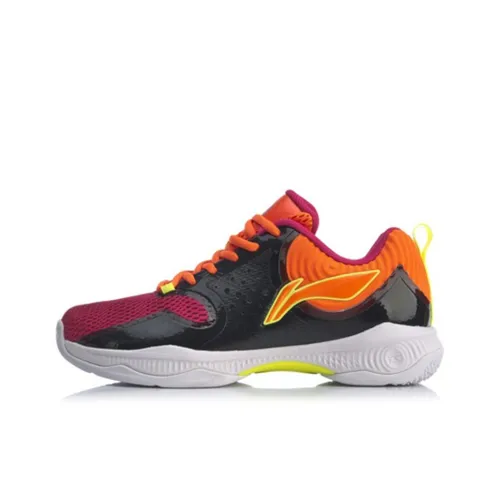 LINING Battle Halberd Badminton Shoes Women's Low-Top Standard Black/Fluorescent Flame Orange/Langxiang Red