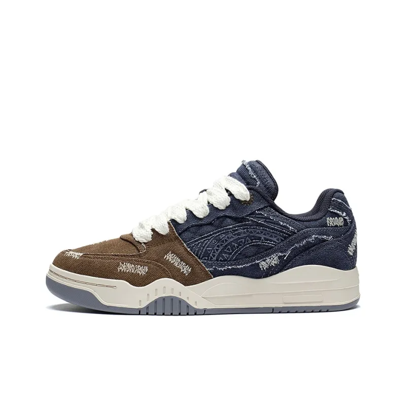 LiNing Yuebai Denim Durable Breathable Low-Top Skateboard Shoes Men's Blue Brown-0