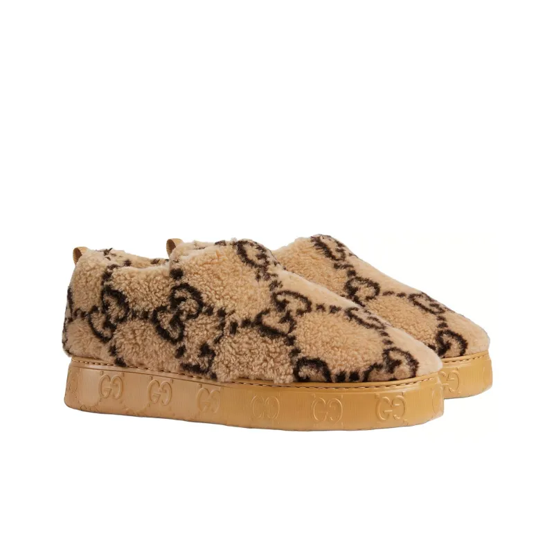 GUCCI Interlocking G Embroidery Slipper Beige Ebony-1