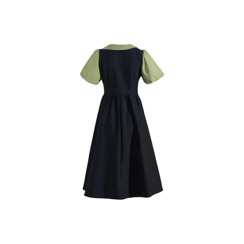 CPAURA Short Sleeved Dress Women's Black & Green-1