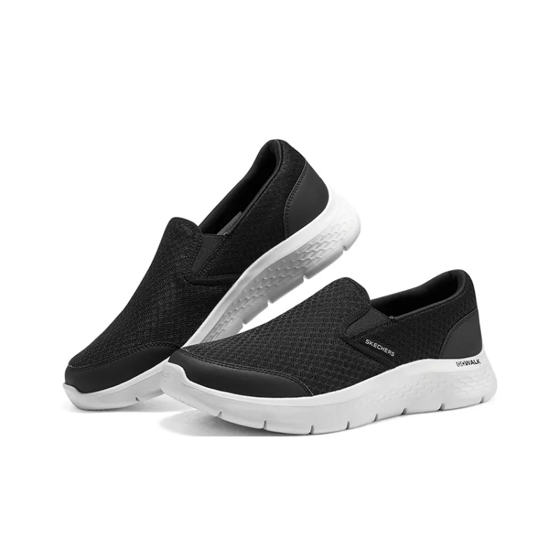 Skechers Go Walk Fle Request Slip Resistant Low Top Casual Shoes Men's Black White-3