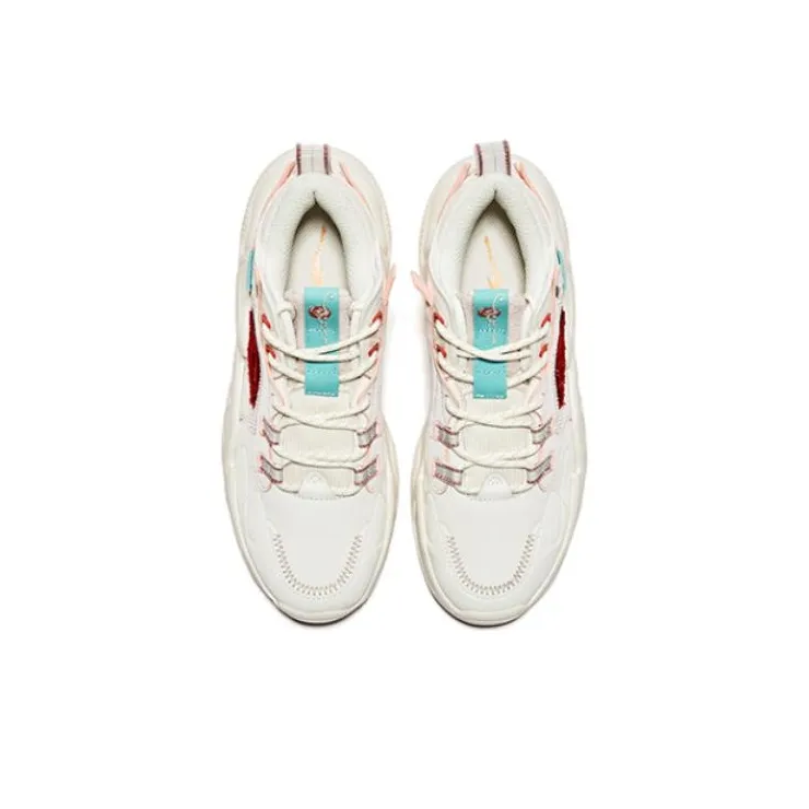 Erke Xun Phoenix Woo Phoenix Anti Slip Wear Resistant Low Top Sports Casual Shoes Women's White Pink-2