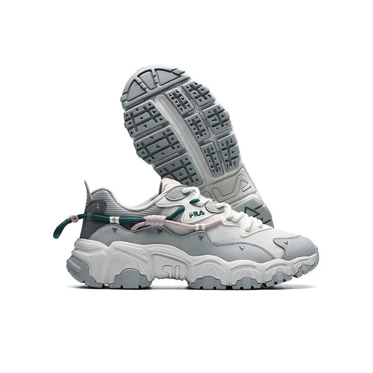 FILA Cushioned Anti-Slip Wear-Resistant Breathable Lightweight Low-Top Casual Running Shoes Women's White Gray-3