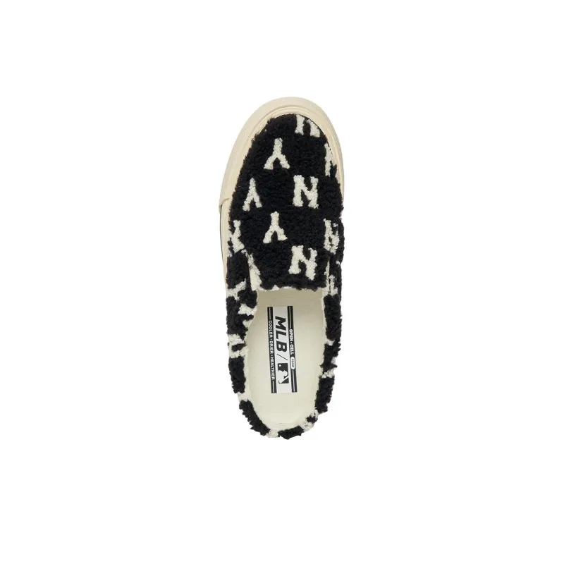 MLB Playball Mule Fleece Monogram Anti Slip Wear Resistant Low Top Skateboard Shoes Unisex Black-3