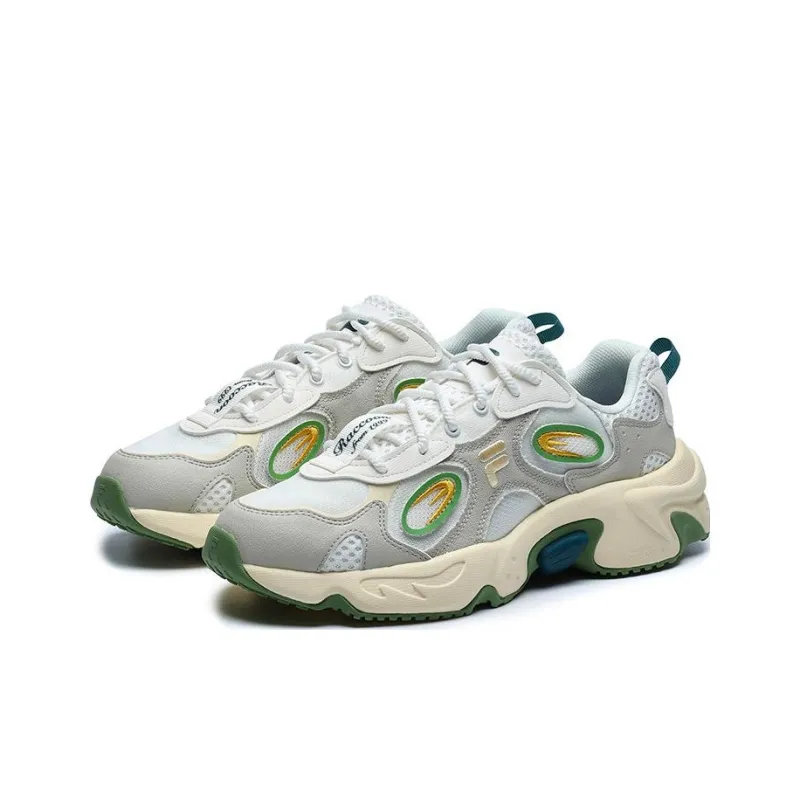 FILA FUSION Raccoon Cushioning Anti-Slip And Wear-Resistant Breathable Rebound Low-Top Casual Shoes Men's White Green-2