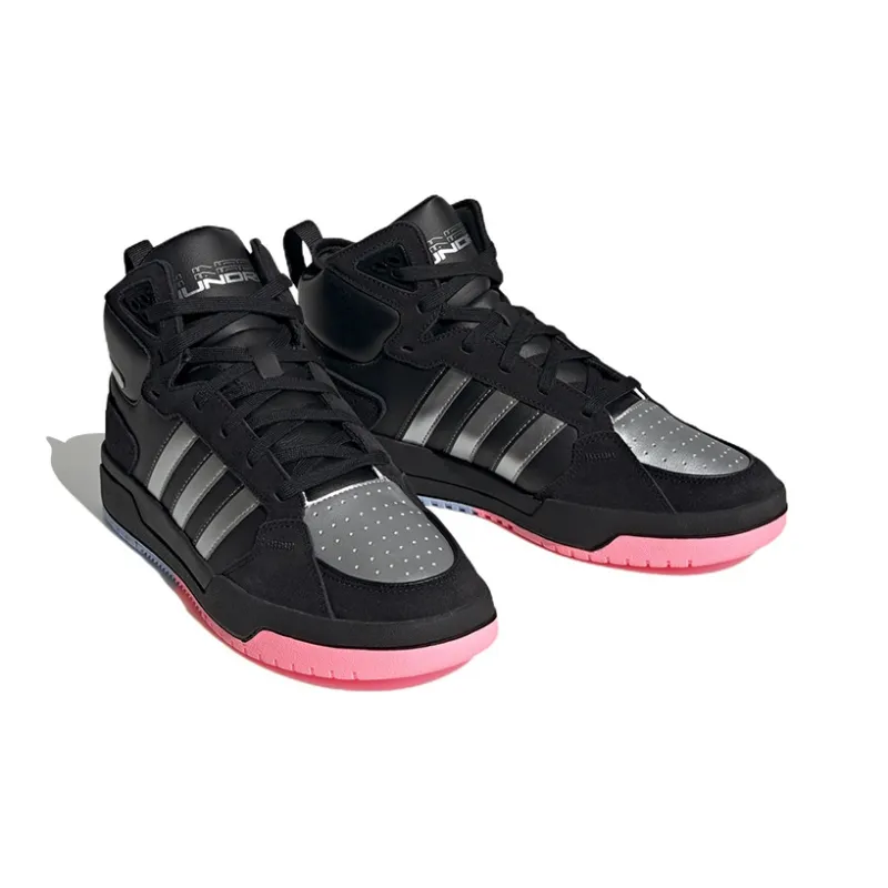 Adidas Neo 100DB Mid Basketball Shoes 'Black Metallic Silver'-2