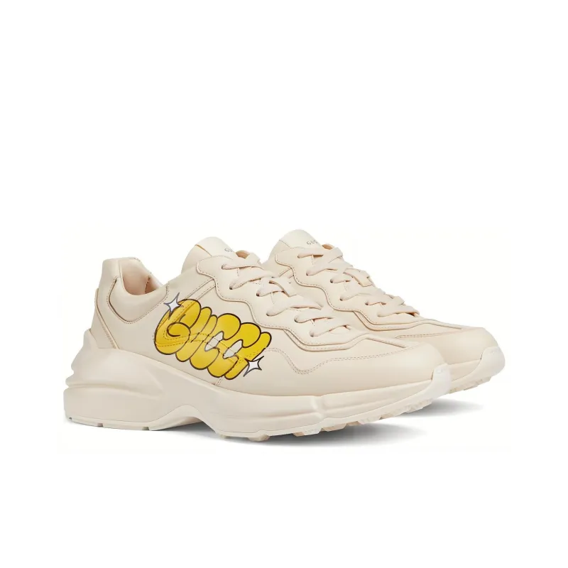 GUCCI Rhyton Slip Resistant Low Top Casual Shoes Men's Beige-2