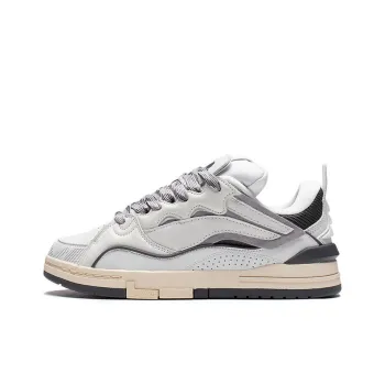 LiNing Wave Golden Slip Resistant Cushioning Wear Resistant Lightweight Low Top Skateboard Shoes Men's White Gray
