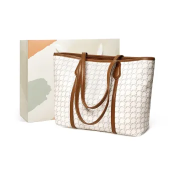 15 MINS PVC Tote Bag, Shopping Bag, One Shoulder Bag Regular Large Size Women's Ecru/Coffee