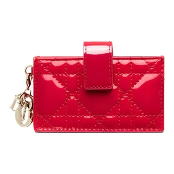 DIOR Lady Dior Patent Leather, Cow Leather Coin Purse, Card Holder Women's Raspberry Red