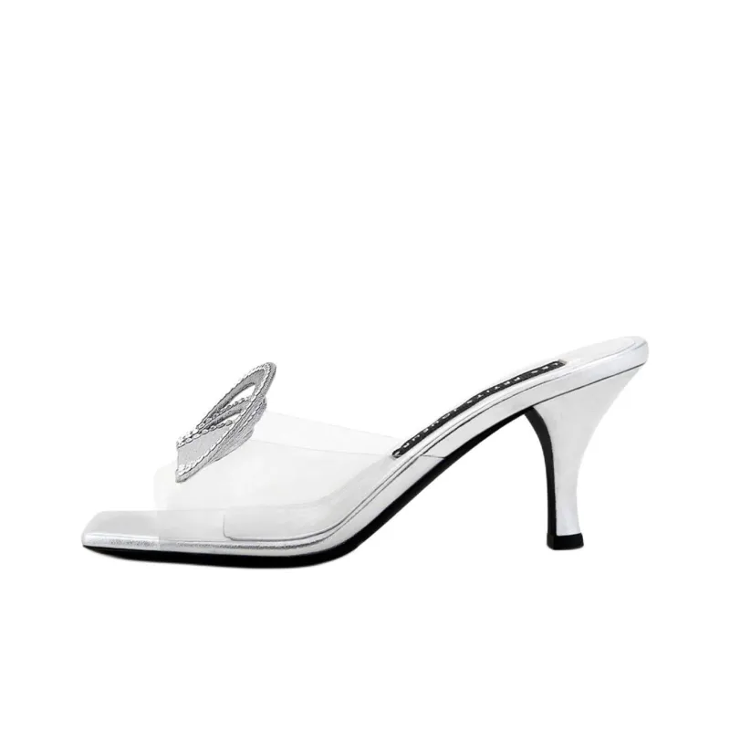 Les Petits Joueurs Slide Slippers 7cm Women's Silver-0