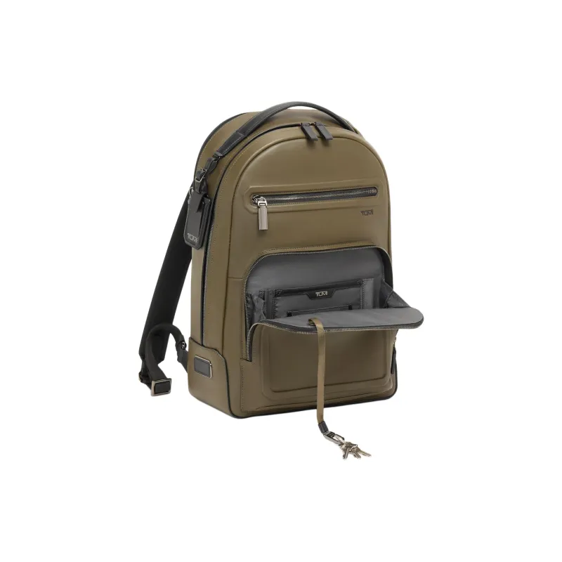 TUMI Leather Backpack Men's Olive Green-2