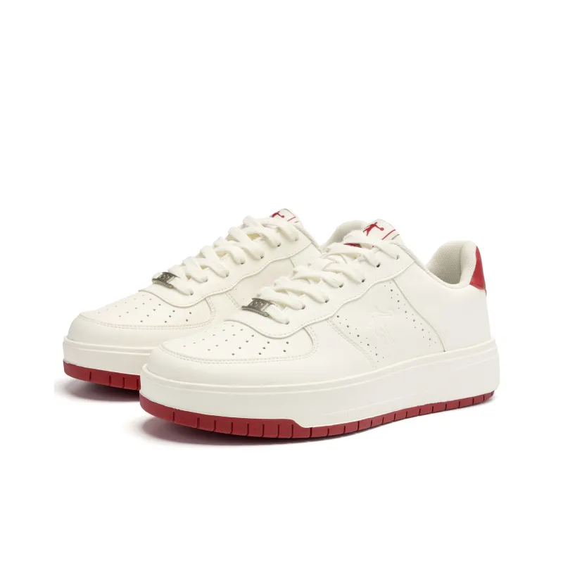QIAODAN Five Centimeters Skateboard Shoes Men Low Top Ivory Iron Red-2