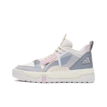 LiNing Anti Slip And Wear Resistant Height Increasing Mid Top Skateboard Shoes Women's Gray Pink White