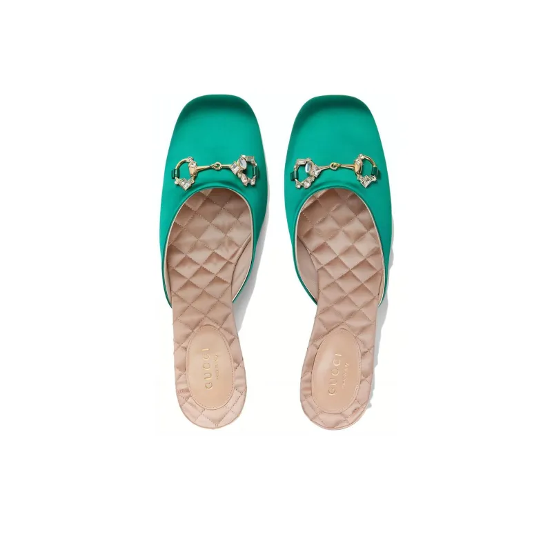 GUCCI Horsebit Closed Toe Slippers Women's Green-1