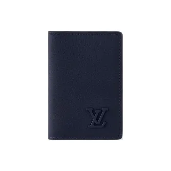 LOUIS VUITTON Leather Card Holder Men's Dark Blue