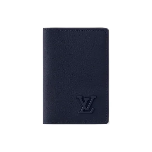 LOUIS VUITTON Leather Card Holder Men's Dark Blue