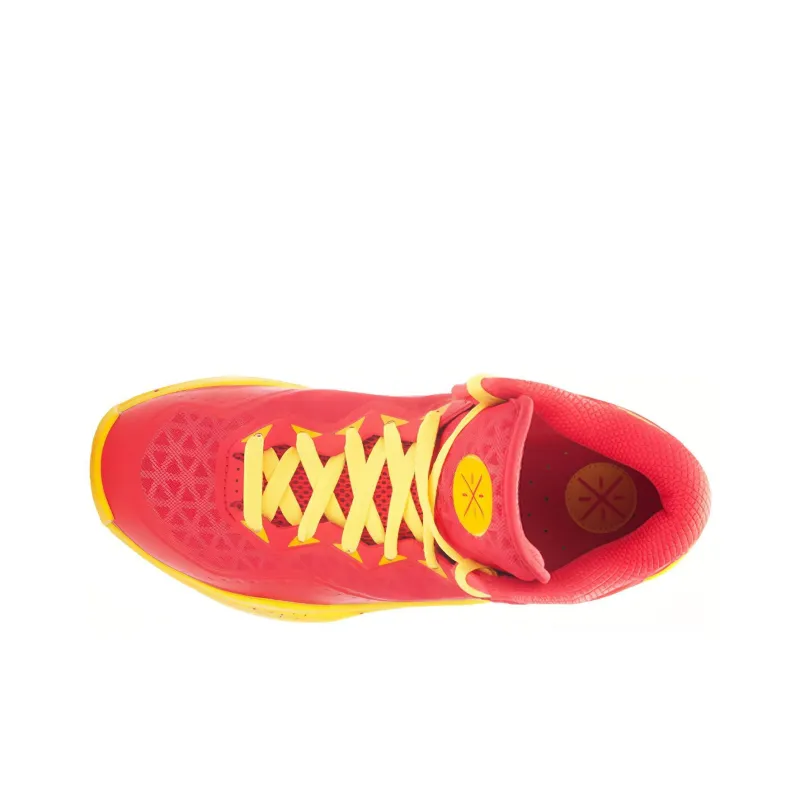 LiNing WOW 3 Cushioned Slip Resistant Mid Top Basketball Shoes Men's Yellow Red Lightweight Edition-1