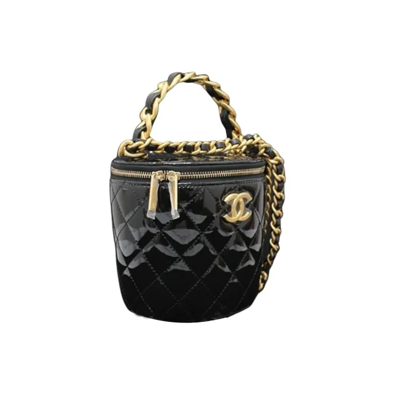 CHANEL Patent Leather Bucket Bag, Handbag, Shoulder Bag, Crossbody Bag Women's Black-1