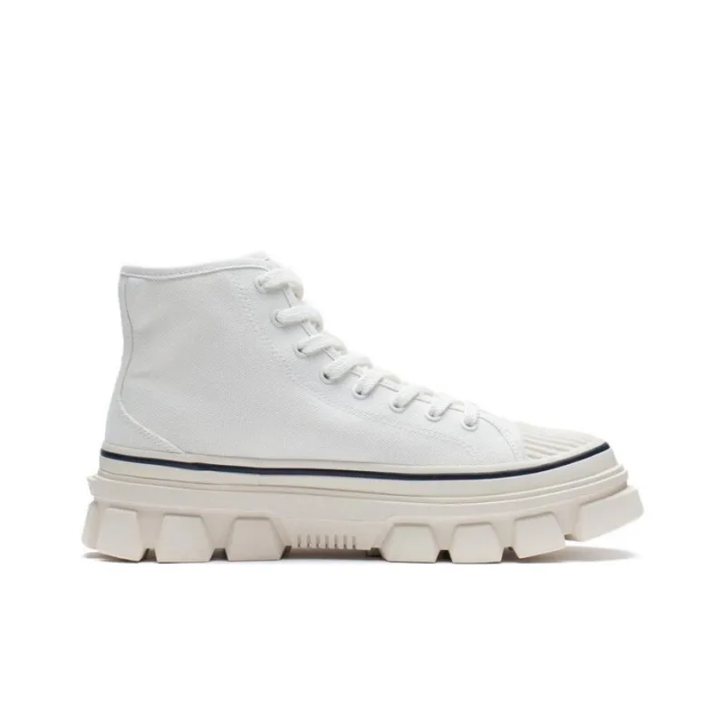LiNing CF Tracing Wear-Resistant High-Top Sports Casual Shoes Unisex Cream Gray-1