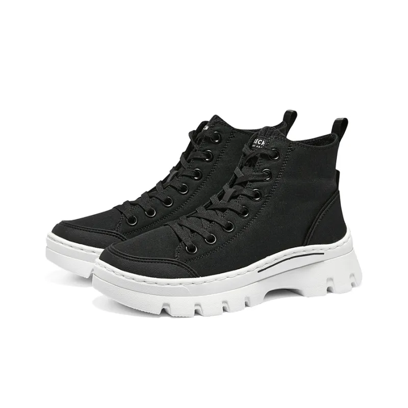 Skechers Roadies Anti Slip Wear Resistant Breathable Lightweight Cushioning High Top Canvas Shoes Women's Black-2