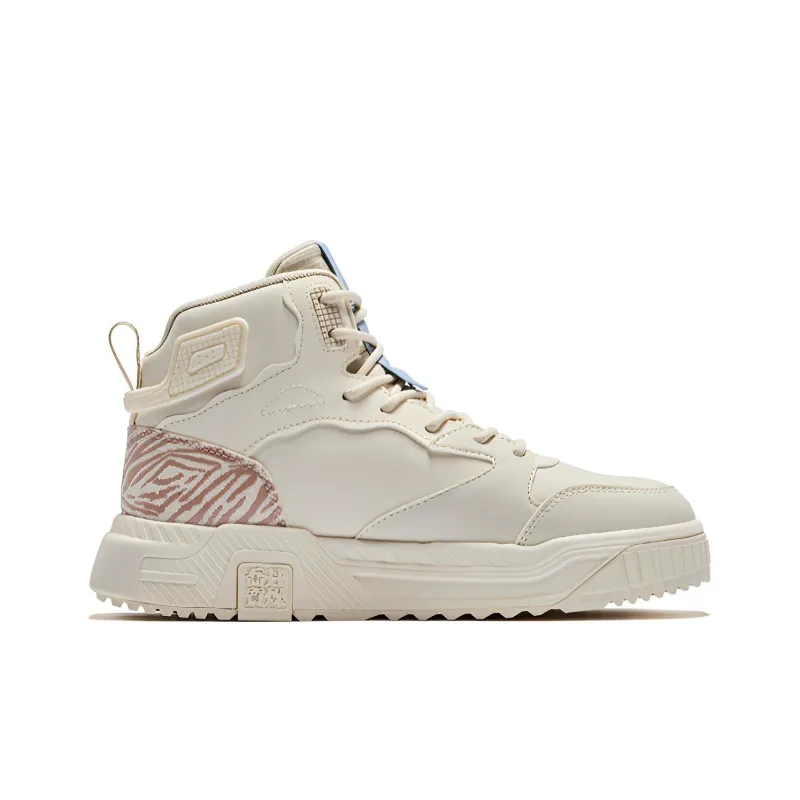 QIAODAN White Tiger 2.0 Anti-Slip Wear-Resistant High-Top Skateboard Shoes Women's White Brown-1