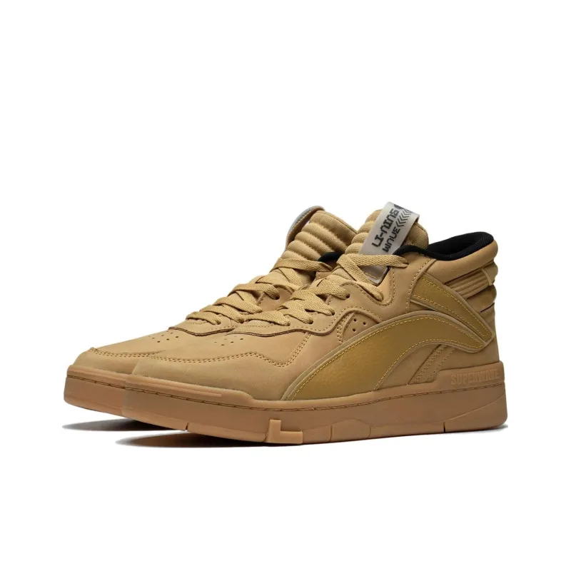 LiNing Mid Leather Anti Slip Wear Resistant Mid Top Skateboard Shoes Men's Mineral Yellow-2