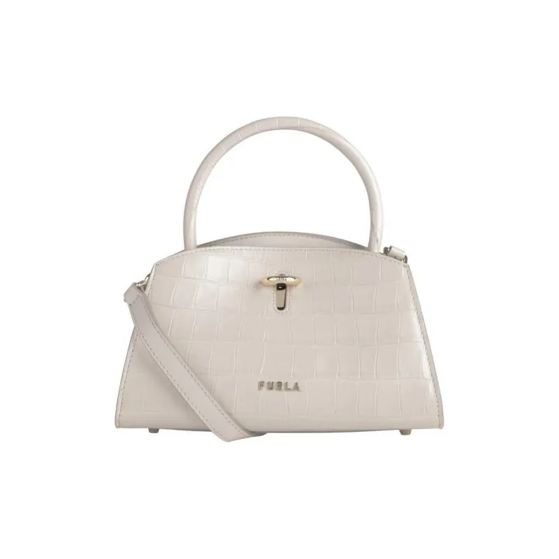 Furla Crocodile-Embossed Calfskin Portable Crossbody Bag Shoulder Bag Mini Women's White-0
