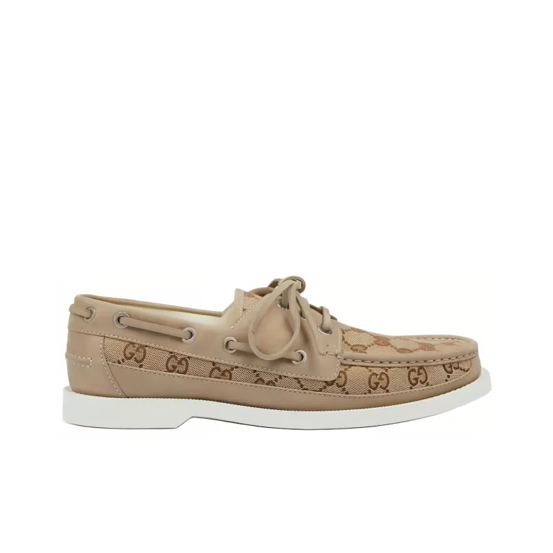 GUCCI Lace Up Loafer 'GG Canvas Beige Ebony'-1