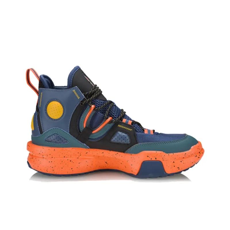 LiNing Reburn EZ Fit Coverage High Top Vintage Basketball Shoes Men's Blue Orange-1