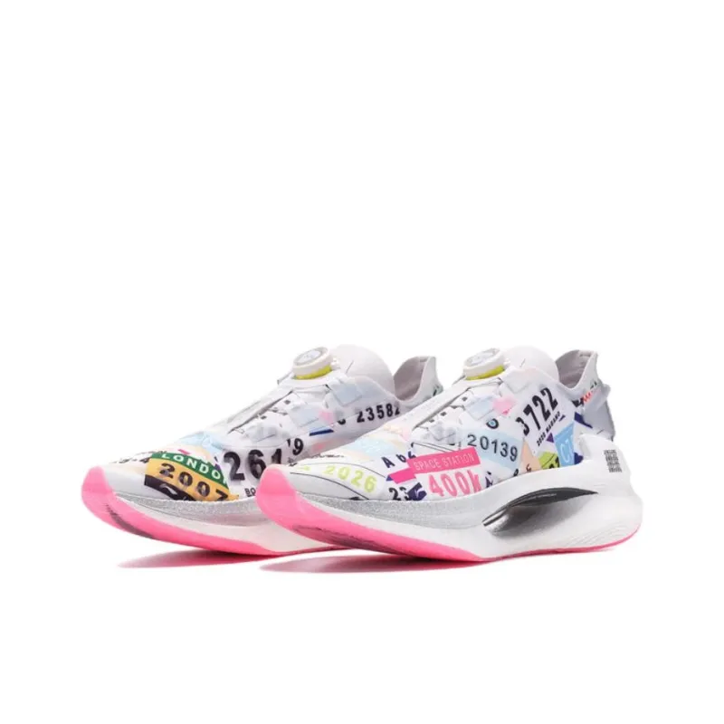 LiNing Jueying Cushioning Anti Slip Wear Resistant Breathable Lightweight Rebound Low Top Running Shoes Pink White-2
