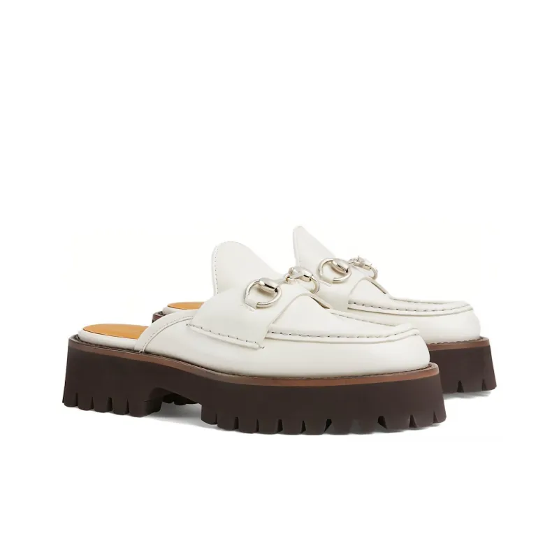 GUCCI Horsebit Wrap toe Slippers Women's White-1