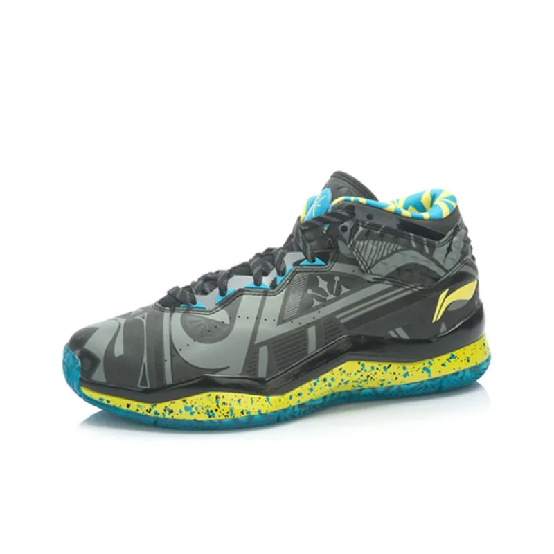 LiNing WOW 3 Mid Top Basketball Shoes Men's Gray Yellow Blue-1