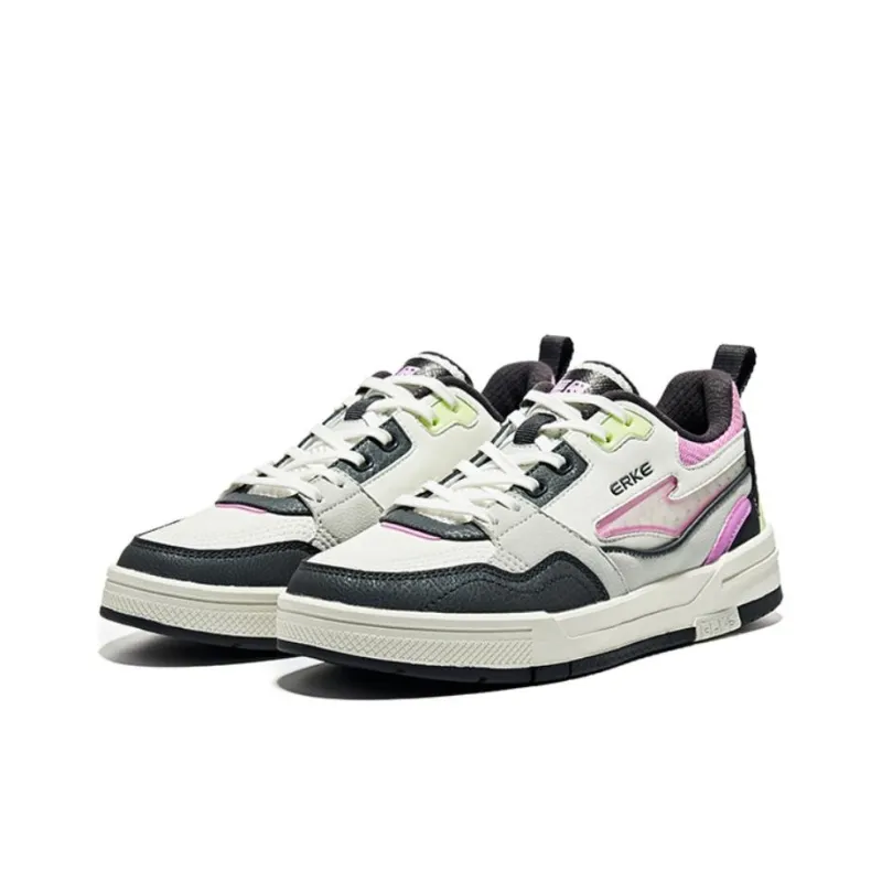 Erke Chao Yang Anti Slip Wear Resistant Low Top Skateboard Shoes Women's White Black-1