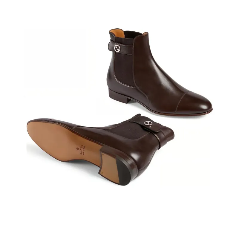 GUCCI Blondie Chelsea Boots Men's Brown-4