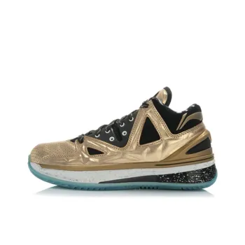 LiNing WOW 2 Non slip Lightweight Mid Top Basketball Shoes Men's Black Gold