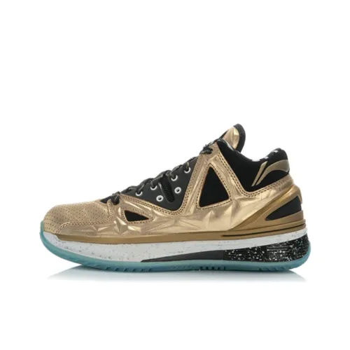 LiNing WOW 2 Non slip Lightweight Mid Top Basketball Shoes Men's Black Gold
