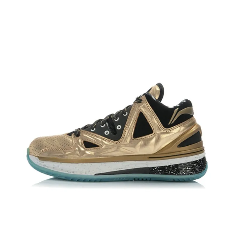LiNing WOW 2 Non slip Lightweight Mid Top Basketball Shoes Men's Black Gold-0