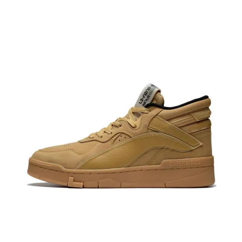 LiNing Wave Mid Leather Anti Slip Wear Resistant Mid Top Skateboard Shoes Mineral Yellow
