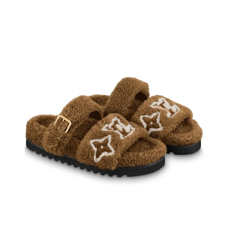 LOUIS VUITTON Paseo Comfort Odor Resistant Slide Slippers Women's Brown-3