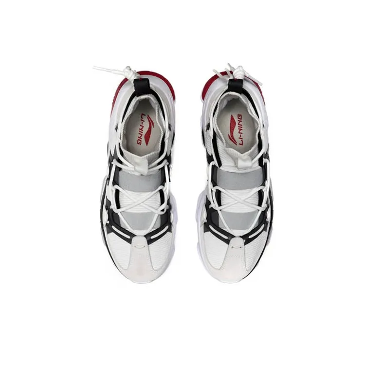 LiNing CF Non slip Lightweight Mid Top Casual Shoes Unisex Gray White-3