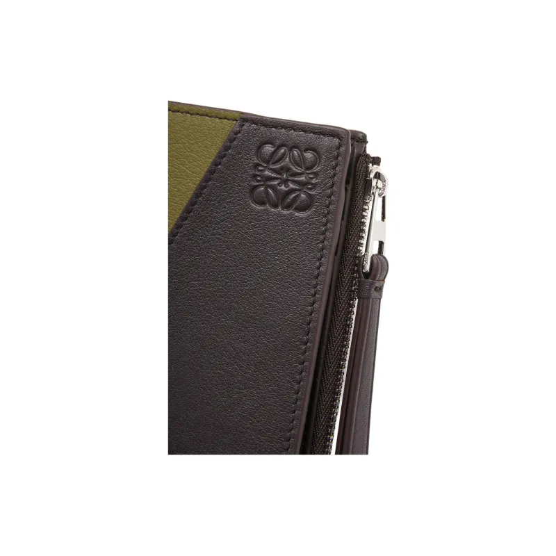 LOEWE Puzzle Calfskin Wallet Men's New Olive With Dark Brown Accents-4