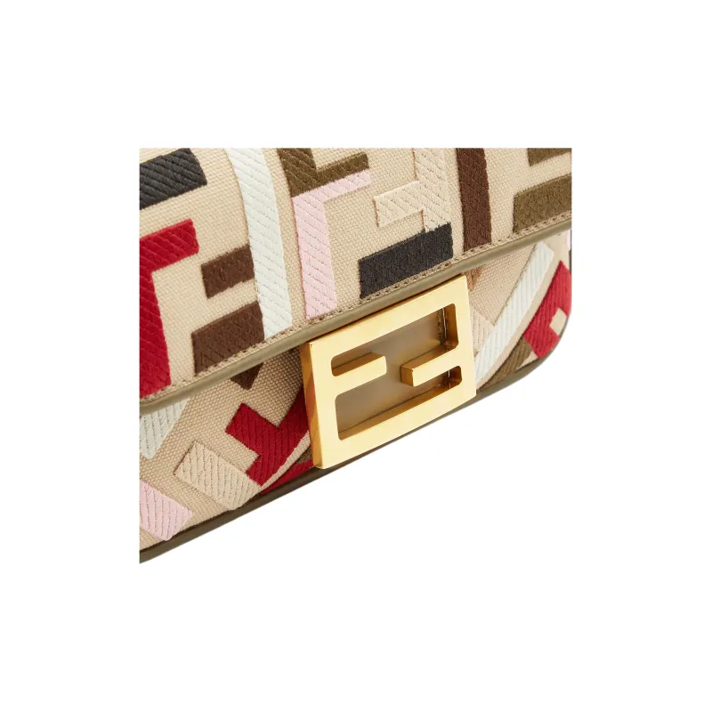FENDI Baguette With Cotton Shoulder Bag, Crossbody Bag, Handbag Mini Women's Pink Multicolor-4