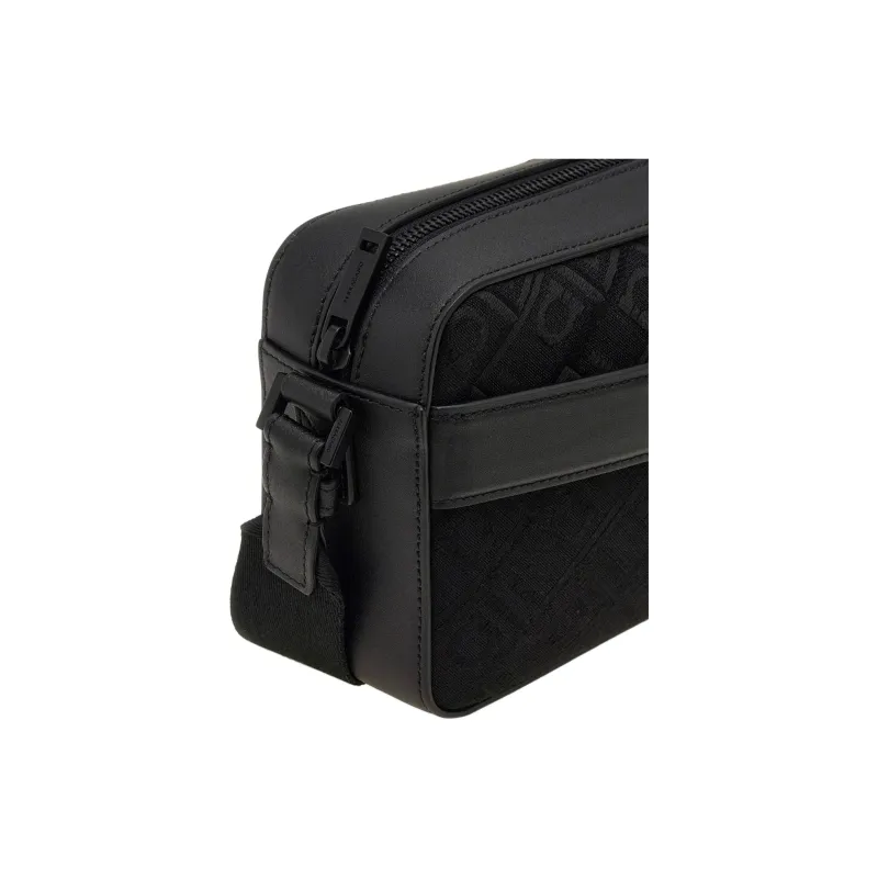 FERRAGAMO Calfskin Patchwork Fabric Shoulder Bag Crossbody Bag Men's Black-4