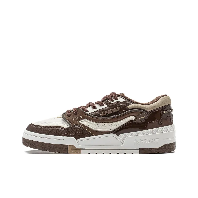 LiNing 001 BTC Slip-Resistant Cushioning Wear-Resistant Support Low-Top Skateboard Shoes Men's White Umber-0