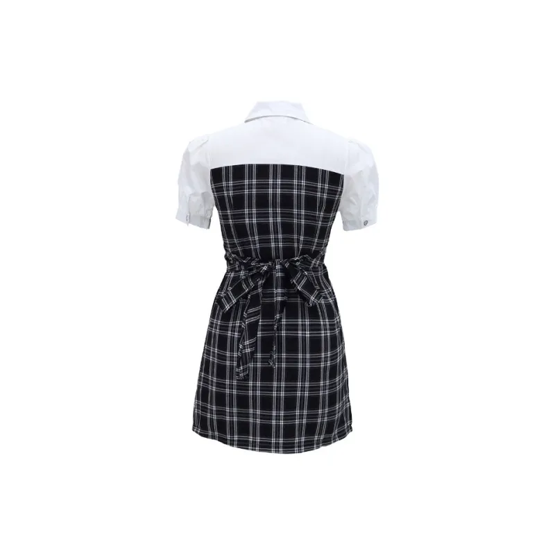 SKYA Short Sleeved Dress Women's Black Plaid-1
